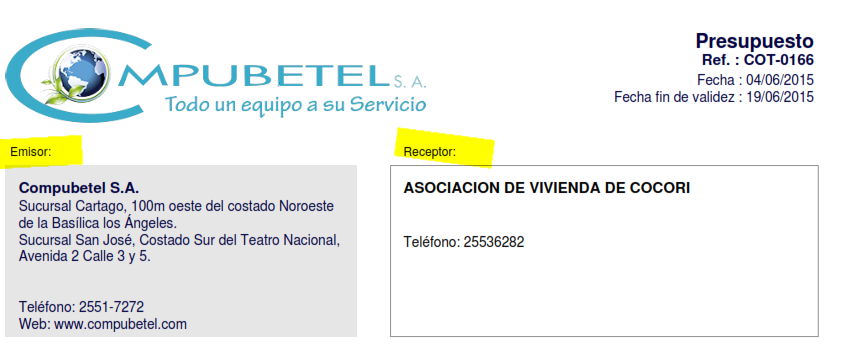 Cambiar Receptor por: Cliente<br />Cambiar Emisor por: Emitipo por