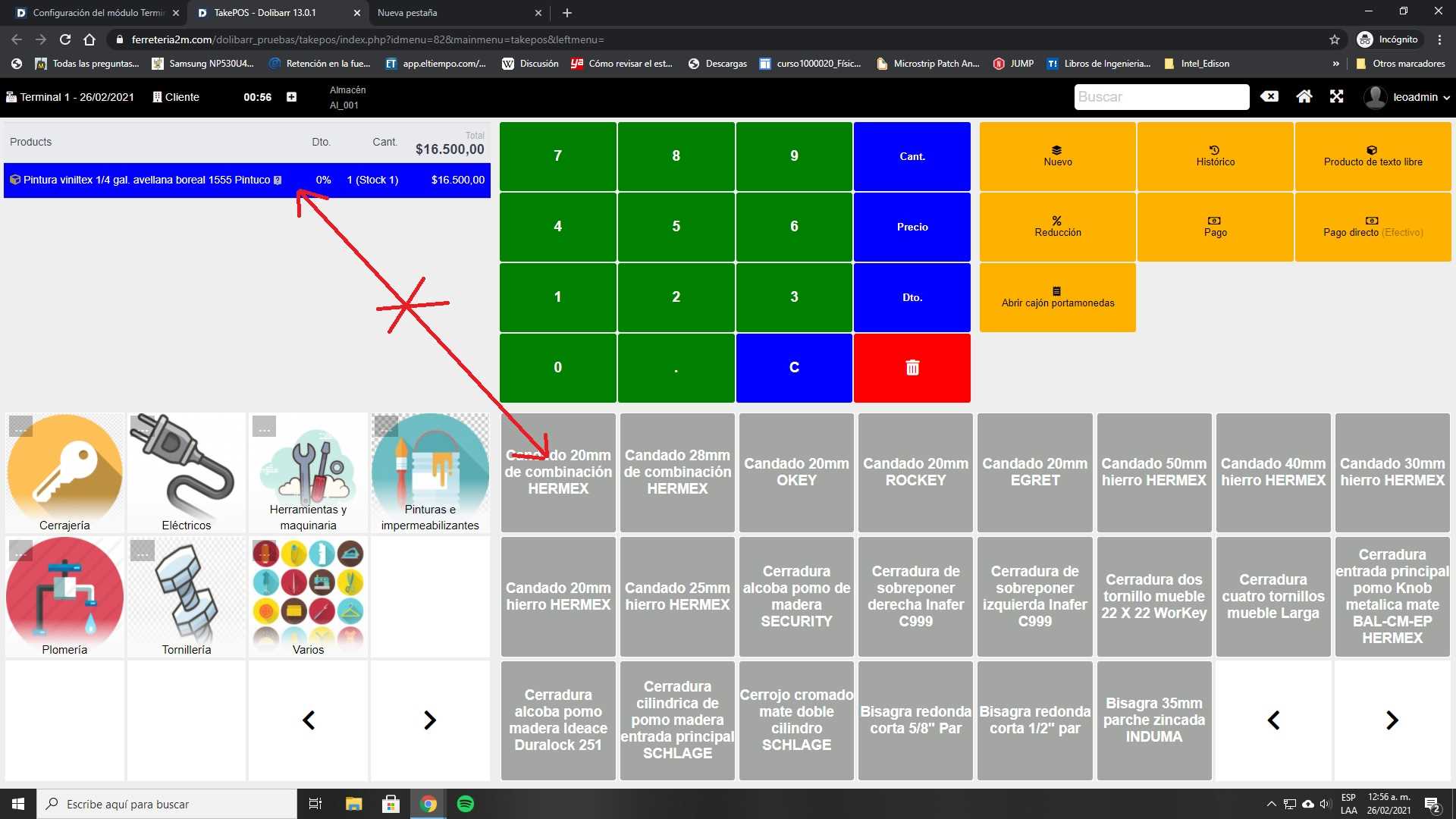 Imagen de error de actualización de nombres de productos buscados en TakePOS