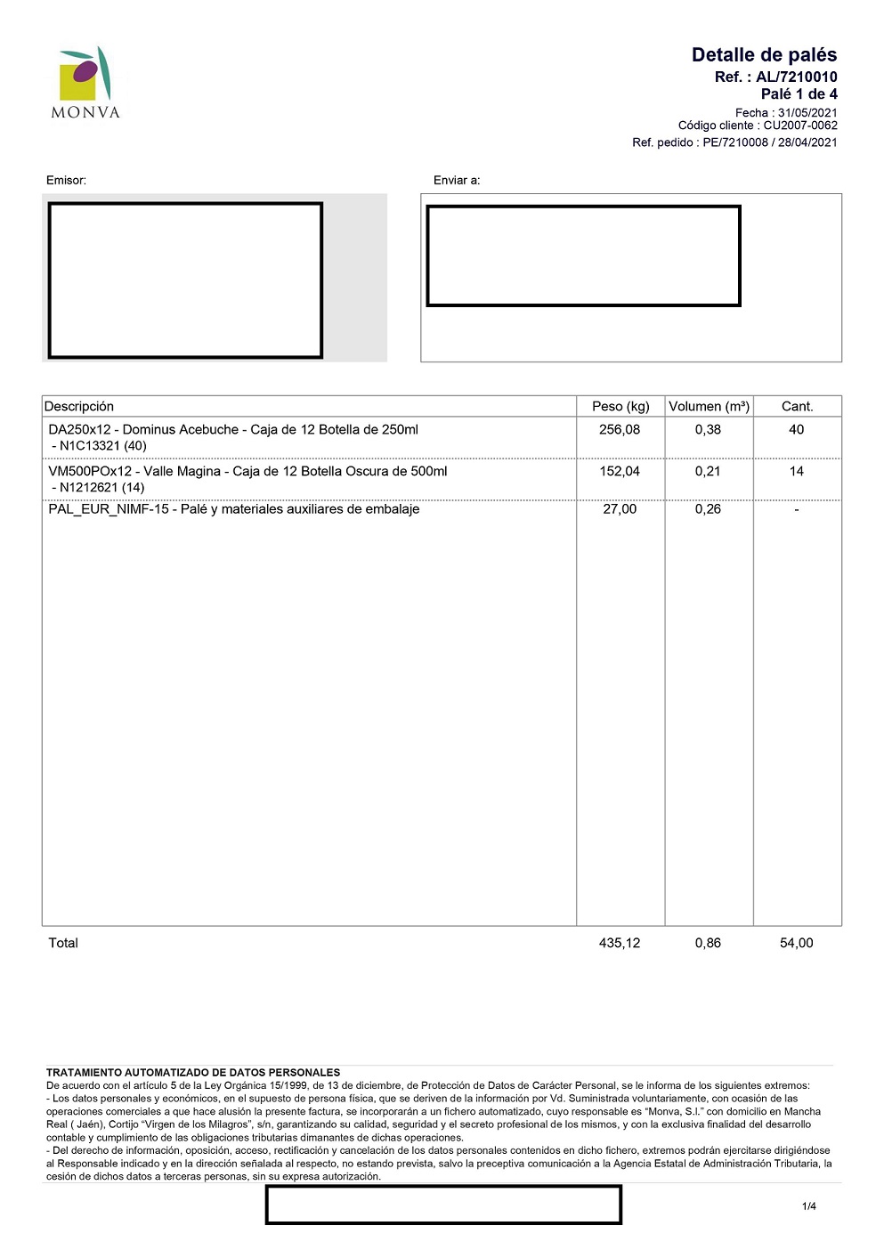 Documento de ejemplo de un palet
